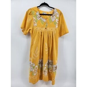 Anthony Richards Yellow Floral Hawaiian Muumuu Dress Womens Size‎ M